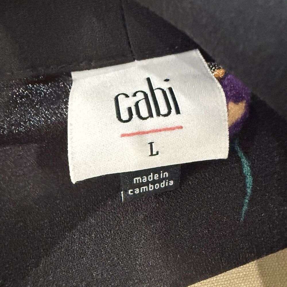 Cabi Divine Floral Full True Wrap Dress Womans Large Black Floral Smocked Wrists - Picture 9 of 10